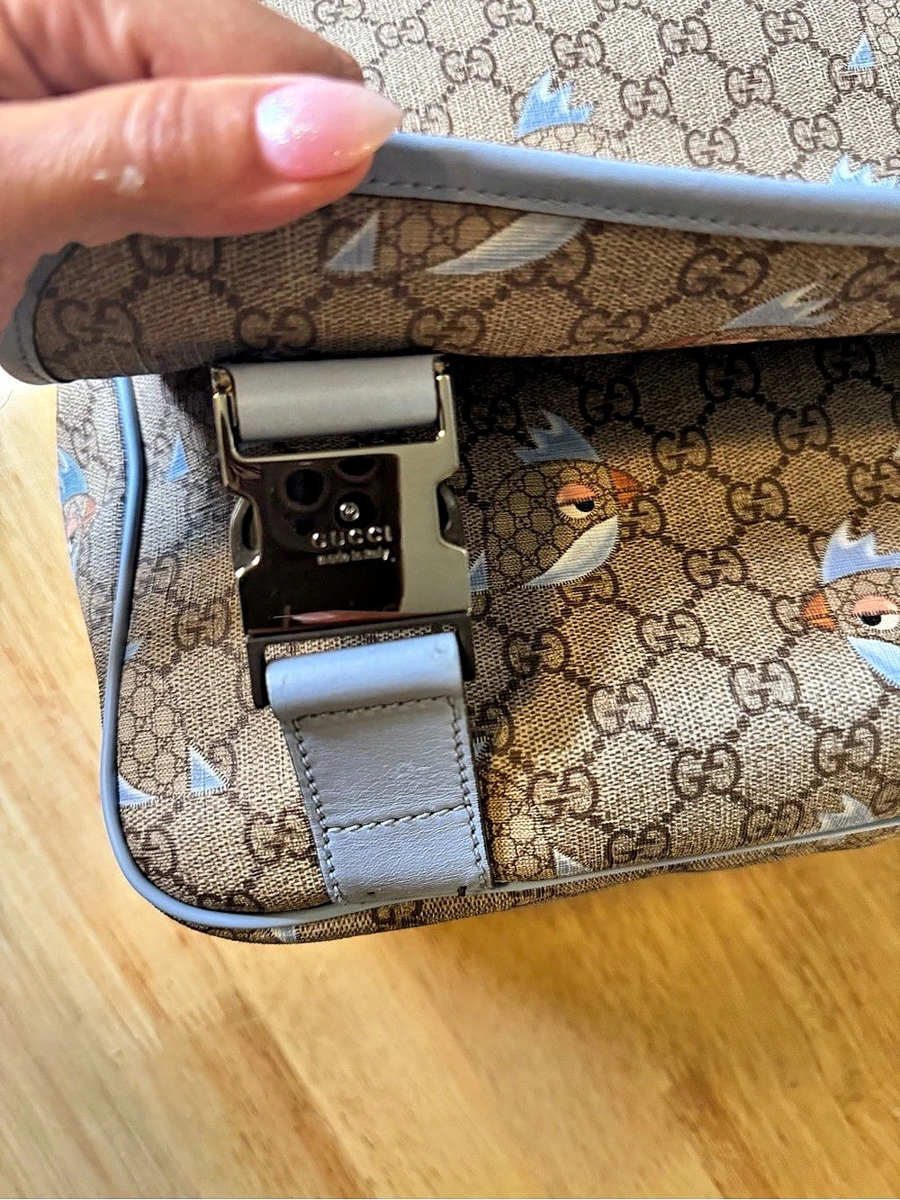 Gucci Tian GG Supreme Small Messenger Bag Brown & Blue - Picture 7 of 14